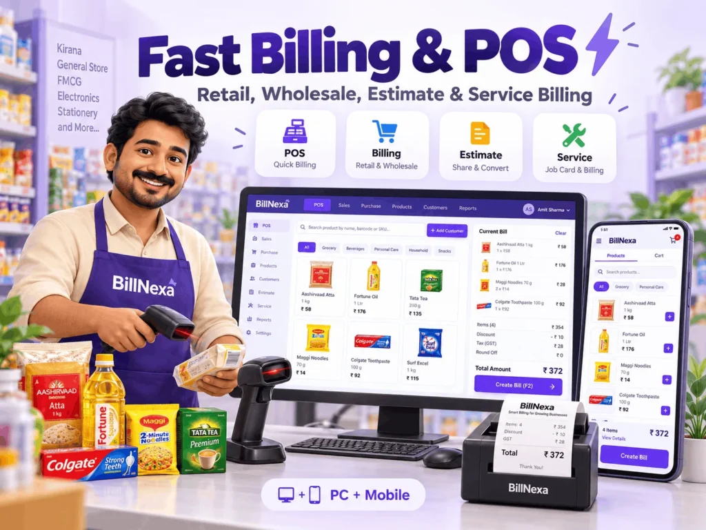 BillNexa inventory management with barcode and stock tracking